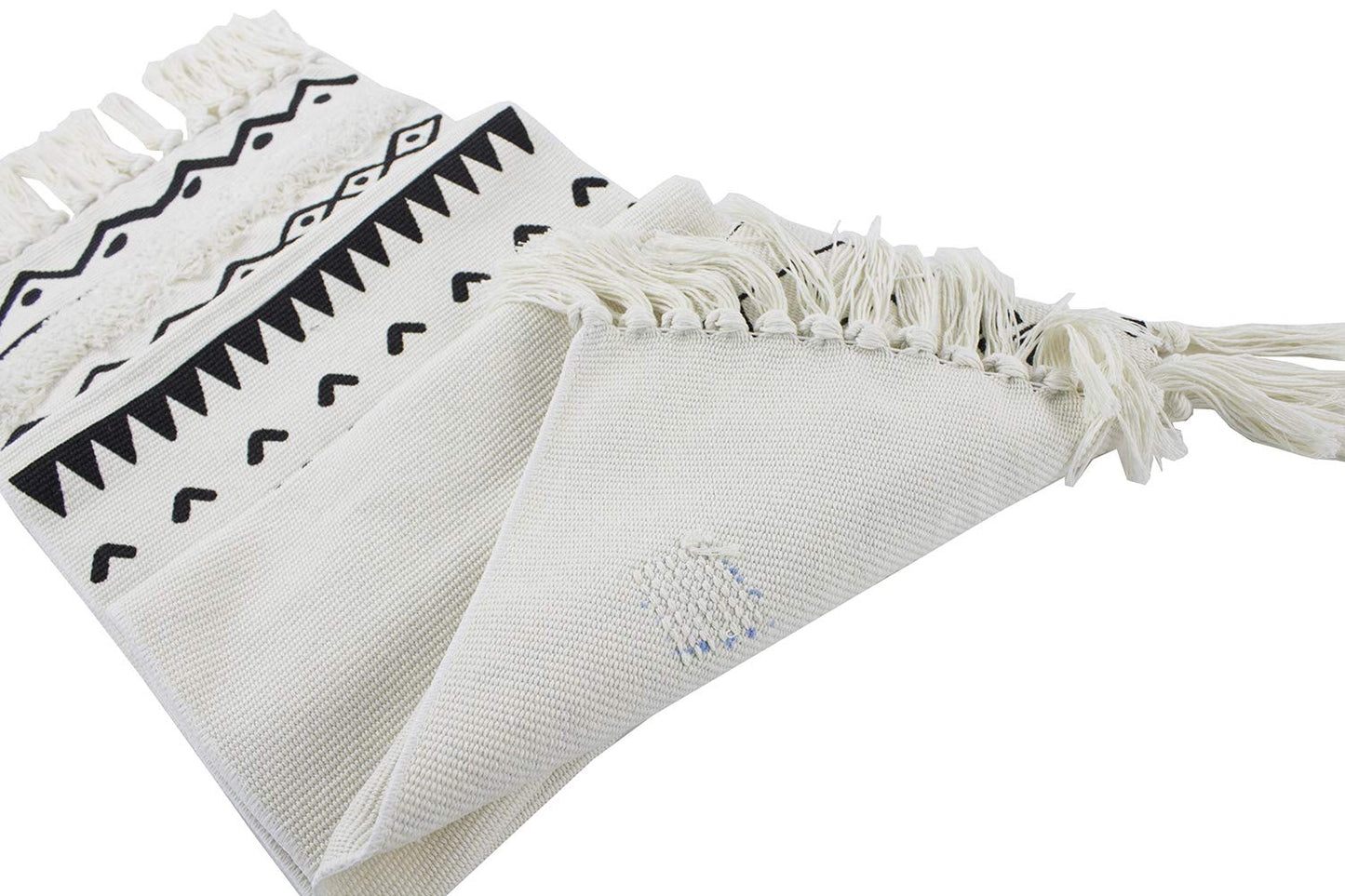 Fennco Styles Boho Farmhouse Woven Fringe Tasseled 14 x 71 Inch Tribal Table Runner – White and Black Table Runner for Everyday Use, Dinner Parties, Special Events and Home Décor