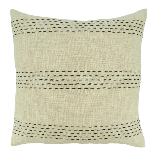 Fennco Styles Stitch Line Cotton Decorative Throw Pillow Cover 20" W x 20" L - Natural Stripe Woven Cushion Case for Home, Couch, Living Room, Bedroom, Office and Holiday Décor