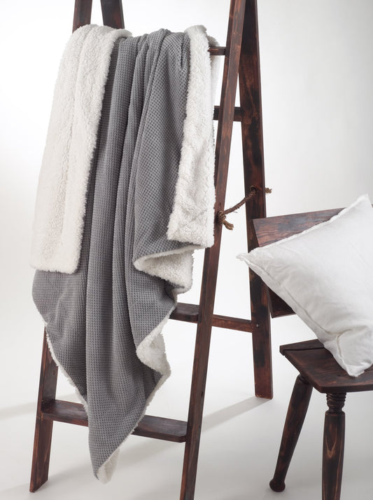 Fennco Styles Gray Reversible Corduroy Sherpa Throw Blanket, 50" W X 60" L