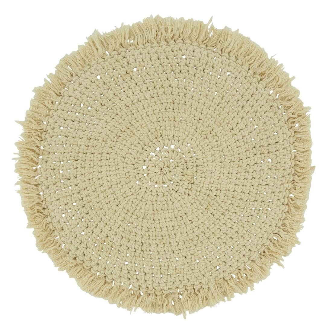 Fennco Styles Boho Macrame Cotton Placemats 15" Round, Set of 2 - Natural Braided Fringe Table Mats for Home, Dining Room, Banquets, Family Gathering and Special Events