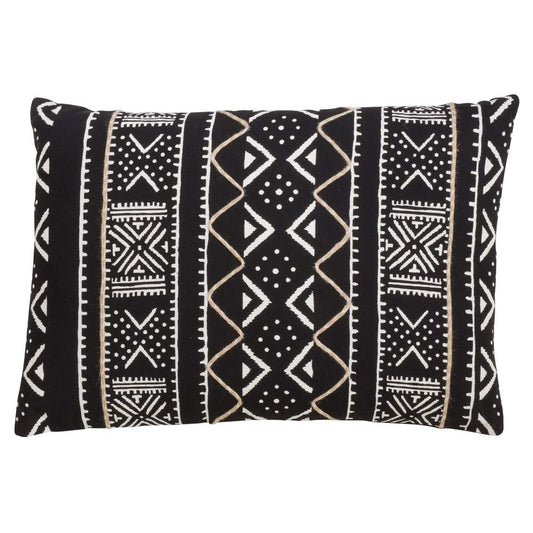 Fennco Styles Tribal Mud Cloth 100% Cotton Decorative Throw Pillow Cover 14 x 20 Inch - Black Geometric Pillow Case for Couch, Living Room and Bedroom Décor