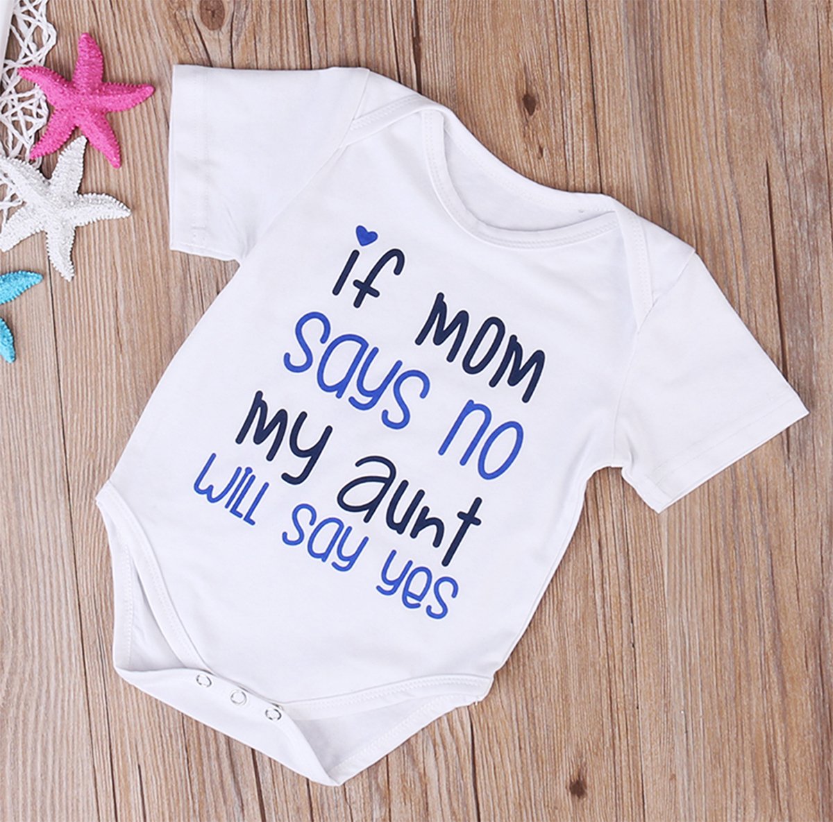 stylesilove Unisex Infant Baby IF MOM SAYS No My Aunt Will SAY YES Short Sleeve Romper White Cotton Bodysuit