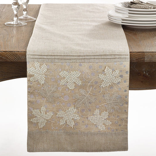 Fennco Styles Applique Maple Leaves Table Runner - Natural - 13"x72" Rectangular