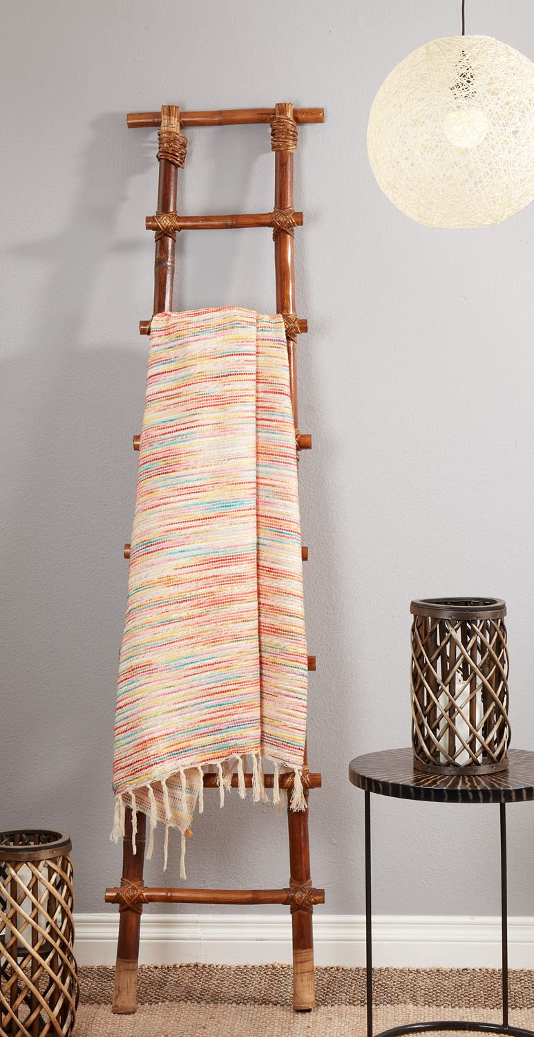 Fennco Styles Rainbow Striped Throw Blanket with Fringe 50" W x 60" L – Multicolored Cotton Blend Blanket for Bed, Couch, Sofa, Holidays, Home Décor and Office Décor