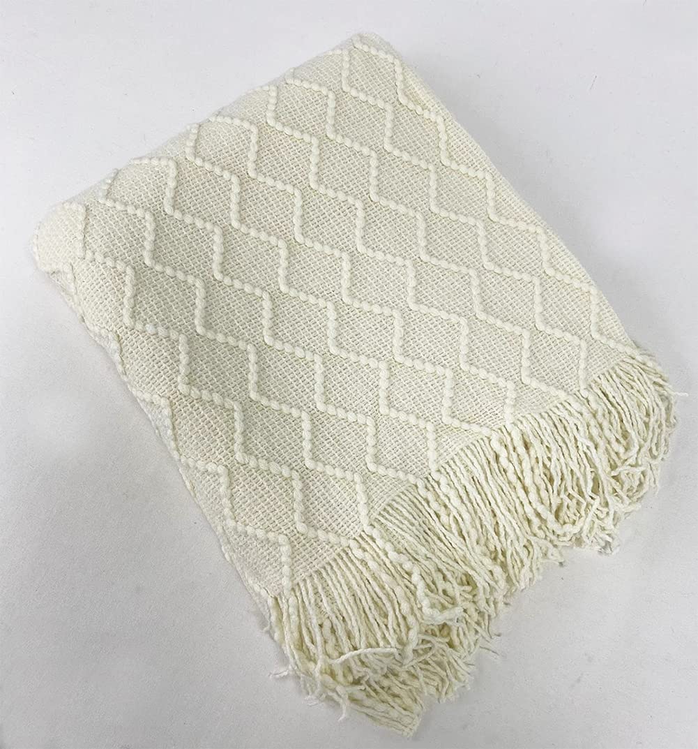 Fennco Styles Modern Textured Weave Knit Throw with Fringe 50" W x 60" L - Chevron Throw Blanket for Sofa, Couch, Living Room, Bedroom Décor