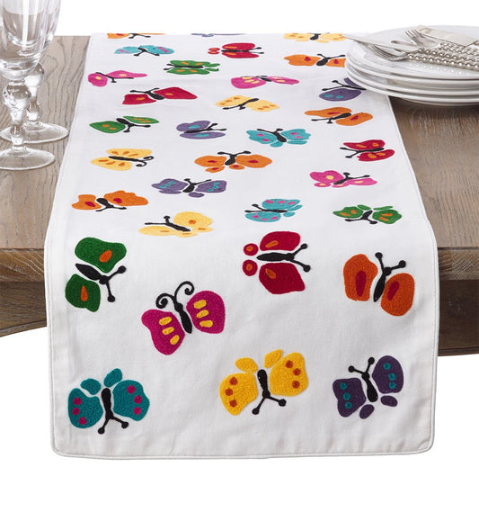 Fennco Styles Luxury Embroidered Butterfly Cotton Table Runner - 16"x72"