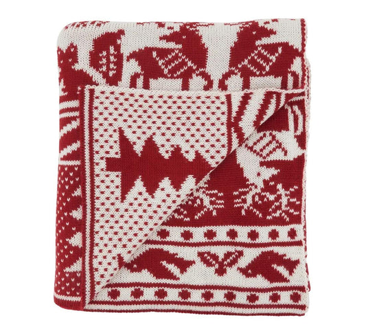 Fennco Styles Reversible Christmas Design Knitted Throw Blanket 50" W x 60" L – Red Blanket for Bed, Couch, Sofa, Home Décor, Ideas