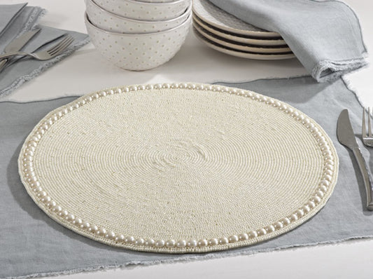 Fennco Styles Elegant Hand Beaded Design Round Placemat - 1 Piece (15" Round)