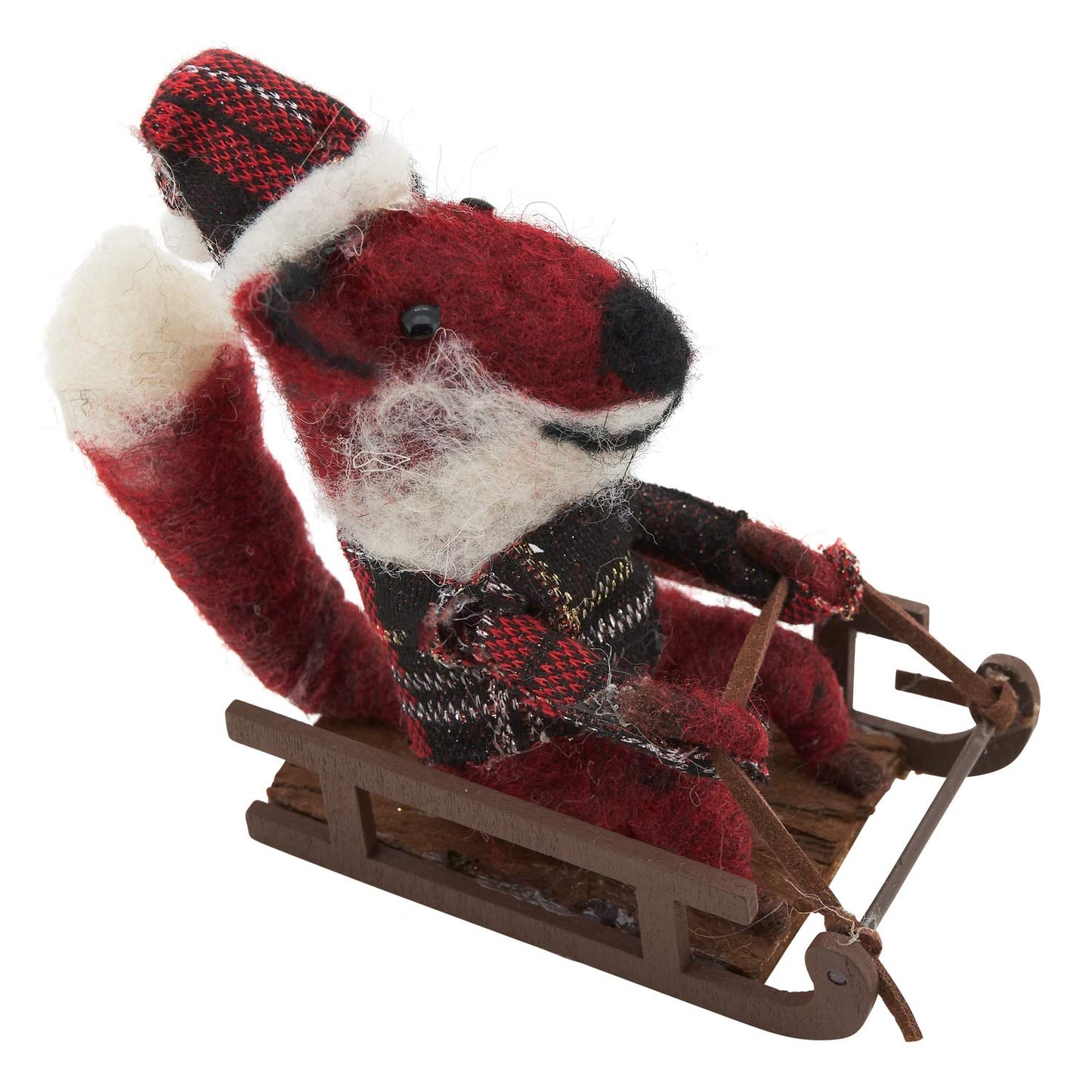 Fennco Styles Handmade Wool Blend Creative Christmas Ornament - Sledding Fox for Christmas Tree Décor, Holiday, Home, Tabletop and Kids Room Decorations