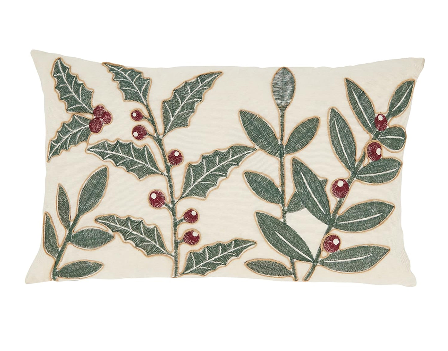 Fennco Styles Holly Berry Decorative Throw Pillow Cover 12" W x 20" L - Ivory Holiday Cushion Case for Christmas, Home, Couch, Living Room Décor, Special Occasion