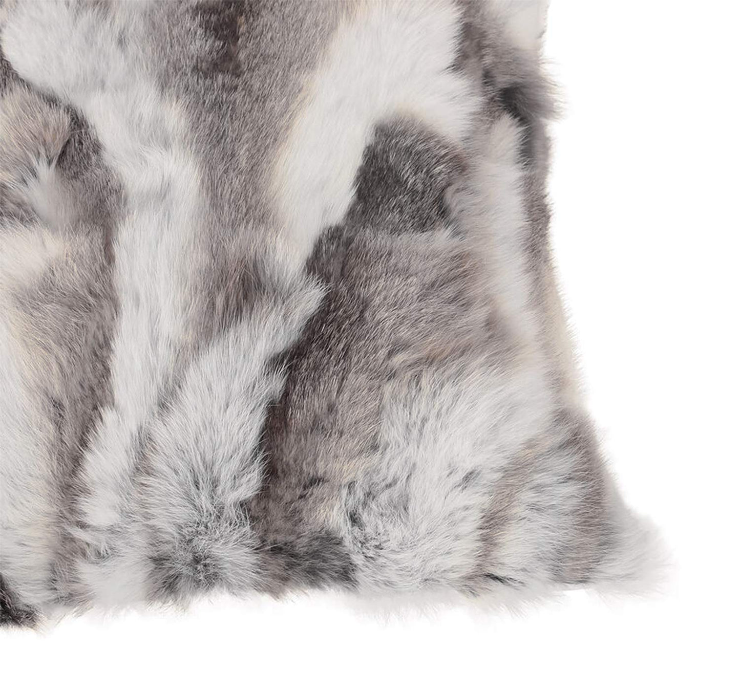 Fennco Styles Lucky Collection Rustic Handcrafted Ultra Soft Rabbit Fur 16 x 16 Inch Throw Pillow with Case & Insert – Grey Accent Pillow for Winter Season on Couch, Bedroom and Living Room Décor