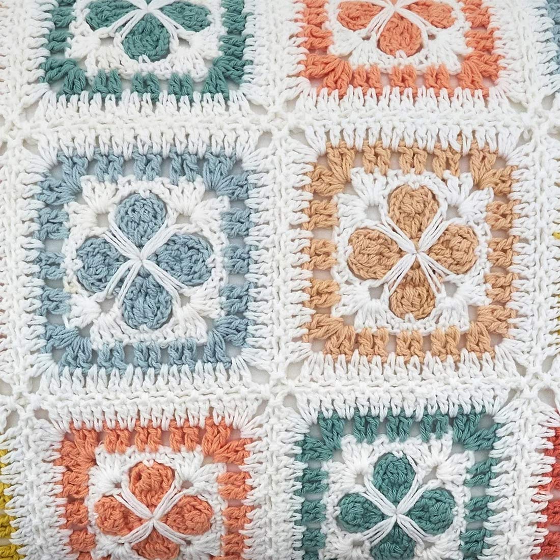 Fennco Styles Pastel Crochet Tiles 100% Pure Cotton Decorative Throw Pillow 12" W x 16" L - Multicolored Accent Cushion for Couch, Sofa, Bedroom, Office and Living Room Décor