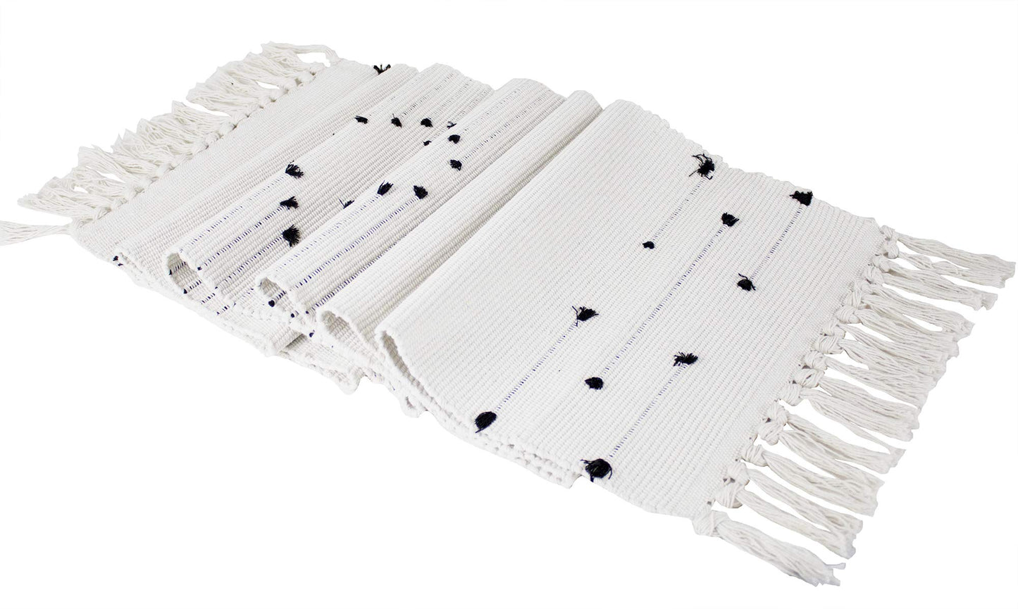 Fennco Styles Boho Chic Stitched Chevron Fringe 14 x 71 Inch Cotton Blend Table Runner - Ivory Table Runner for Everyday Use, Dinner Parties, Special Events and Home Décor
