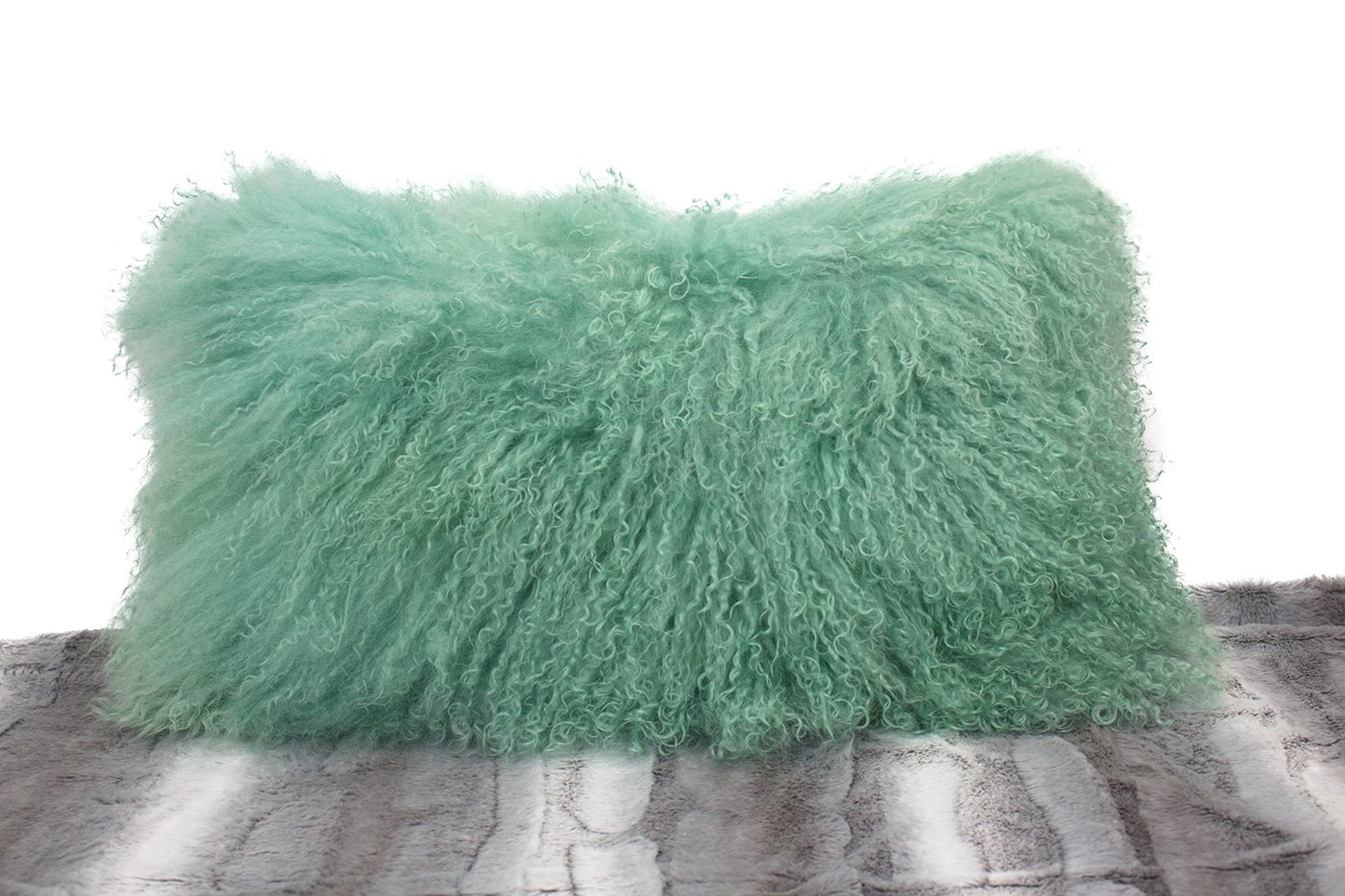Fennco Styles Geniune Mongolian Lamb Fur Decorative Throw Pillow 12" W X20 L, Mint