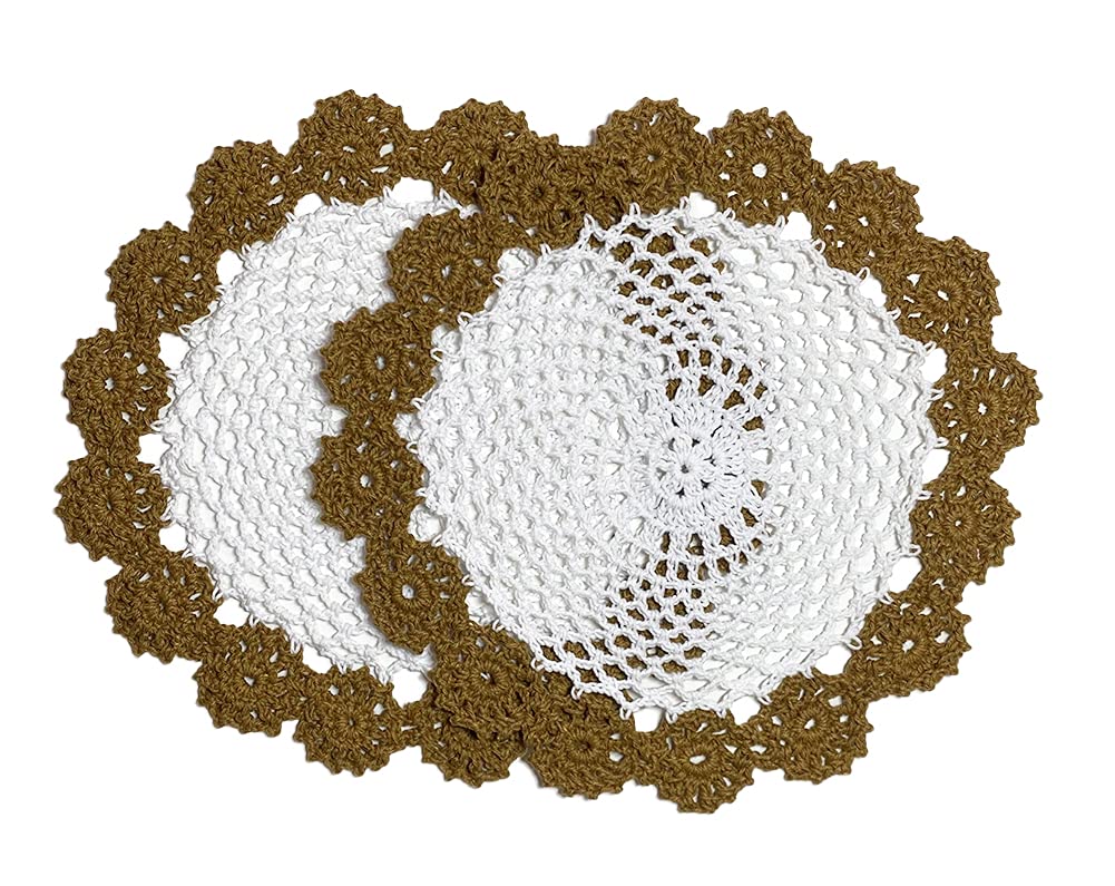 Fennco Styles Handmade Two-Tone Floral Crochet Tray Doily, 9" Round - Cloth Placemat for Everyday Use, Holidays, Home Décor, Cocktail Party, Tea Party, Special Occasion