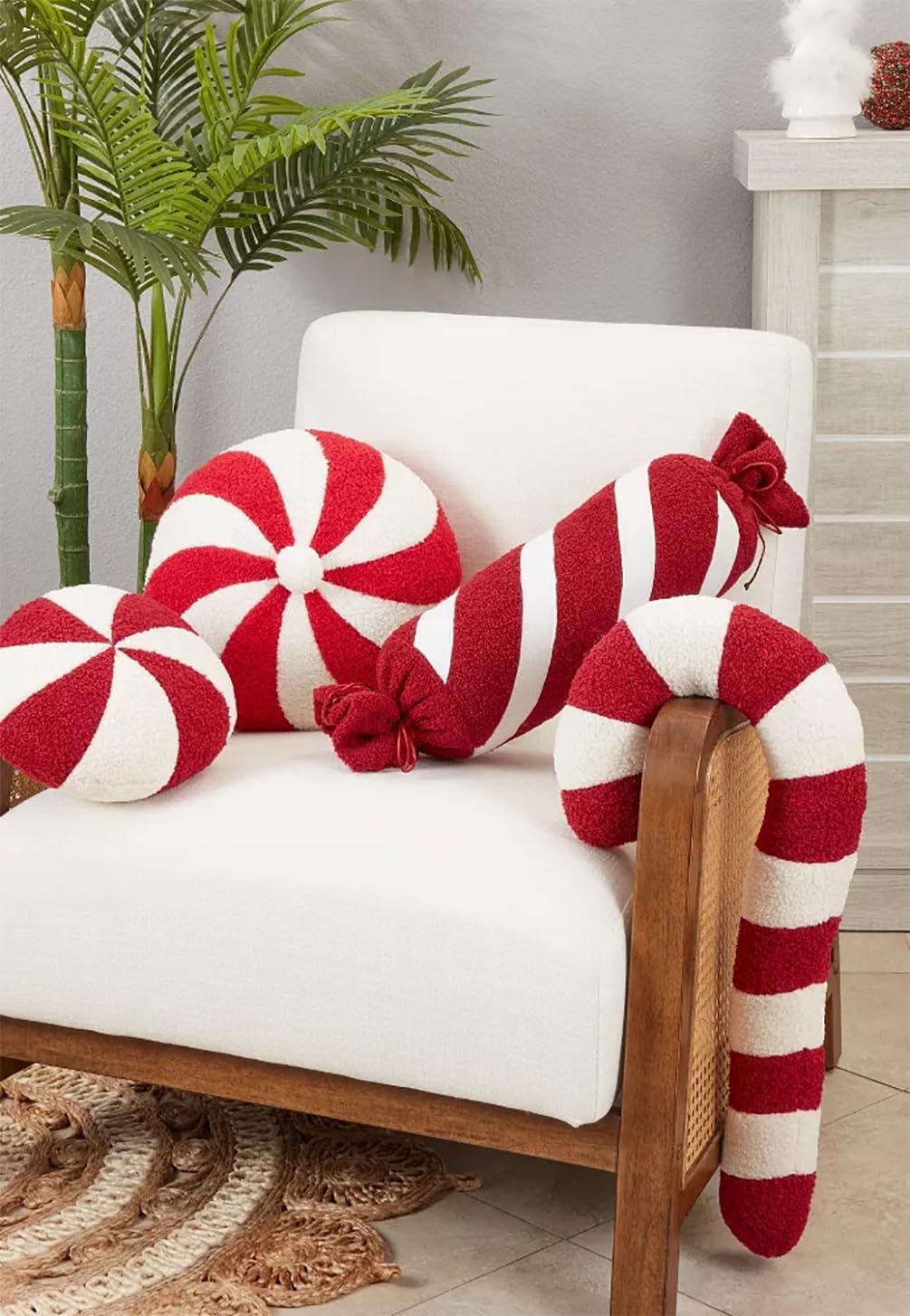 Fennco Styles Festive Candy Cane Design Decorative Filled Throw Pillow