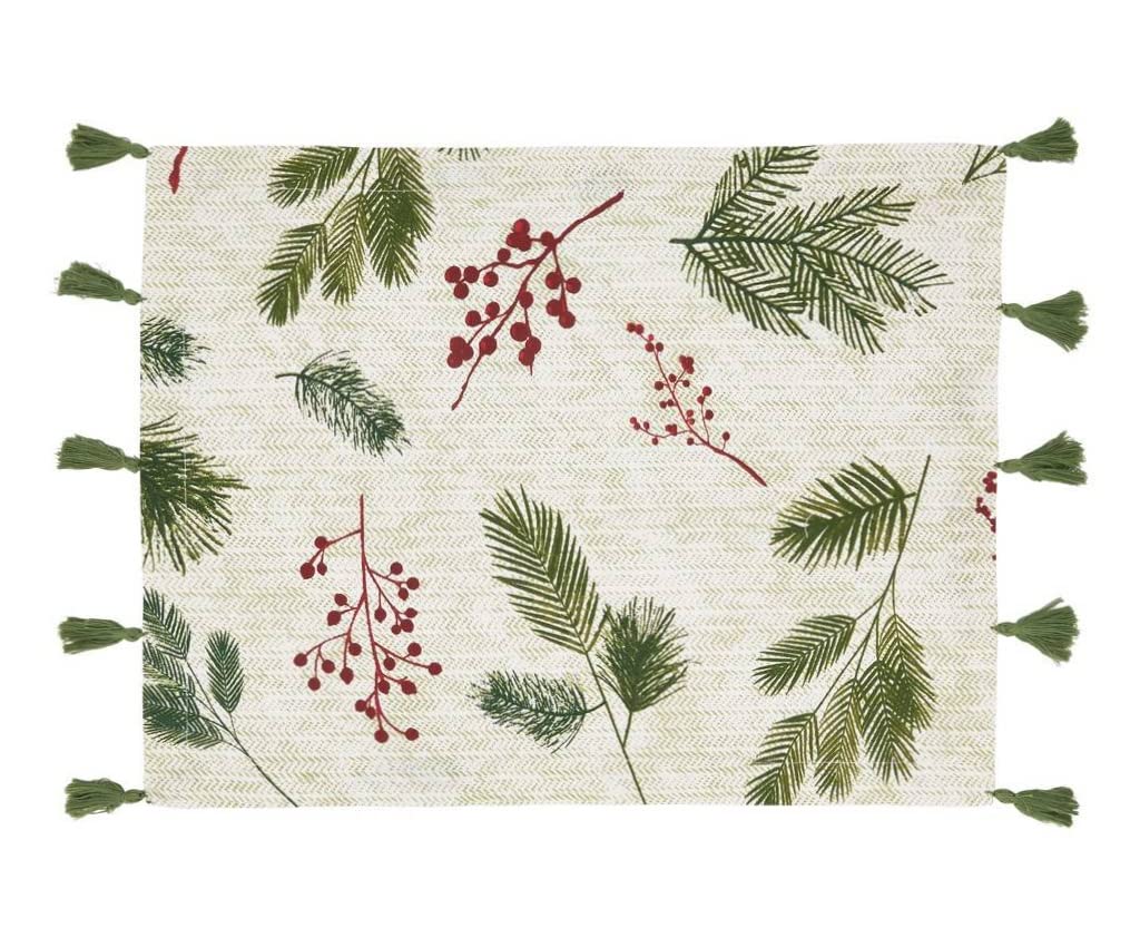 Fennco Styles Pine Needle & Red Berry Cotton Christmas Table Runner with Tassel 16"W x 72"L - Red & Green Festive Table Cover for Home, Dining Room, Winter Holiday Décor, Banquets, and Special Events