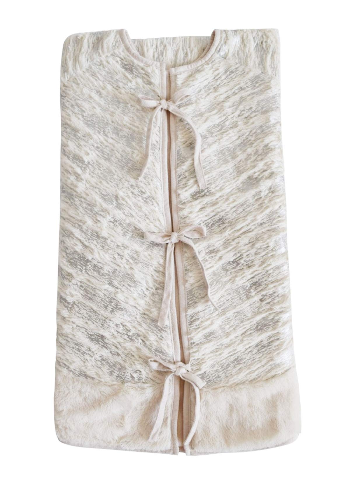 Fennco Styles Holiday Brushed Foil Print Faux Fur Christmas Tree Skirt - Metallic Design Tree Skirt for Home, Holiday Tree, Indoor and Special Occasion