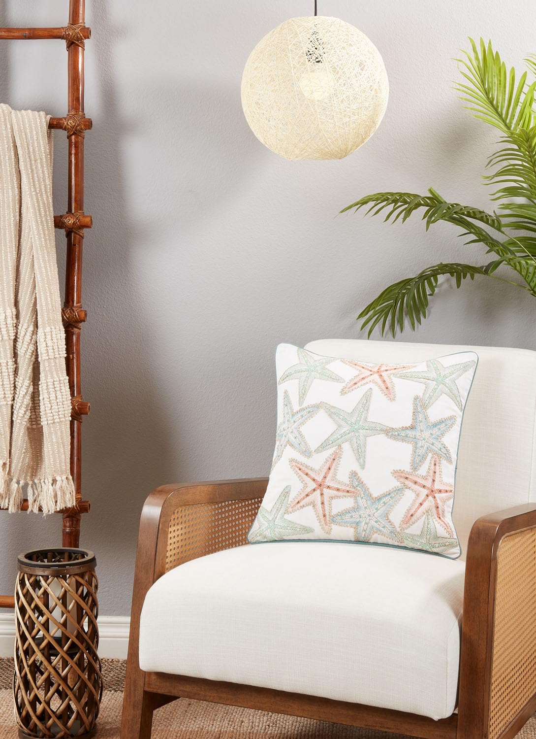 Fennco Styles Coastal Starfish Design Cotton Decorative Throw Pillow Cover 18" W x 18" L – Multicolor Seaside Cushion Case for Couch, Sofa, Bedroom, Office and Living Room Décor