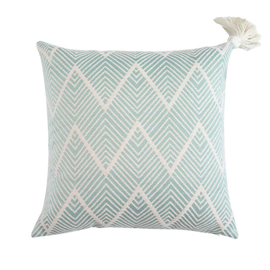 Fennco Styles Contemporary Chevron Tassel Cotton Blend Throw Pillow 18 x 18 Inch - Light Green Square Decorative Pillow for Couch, Bedroom and Living Room Décor