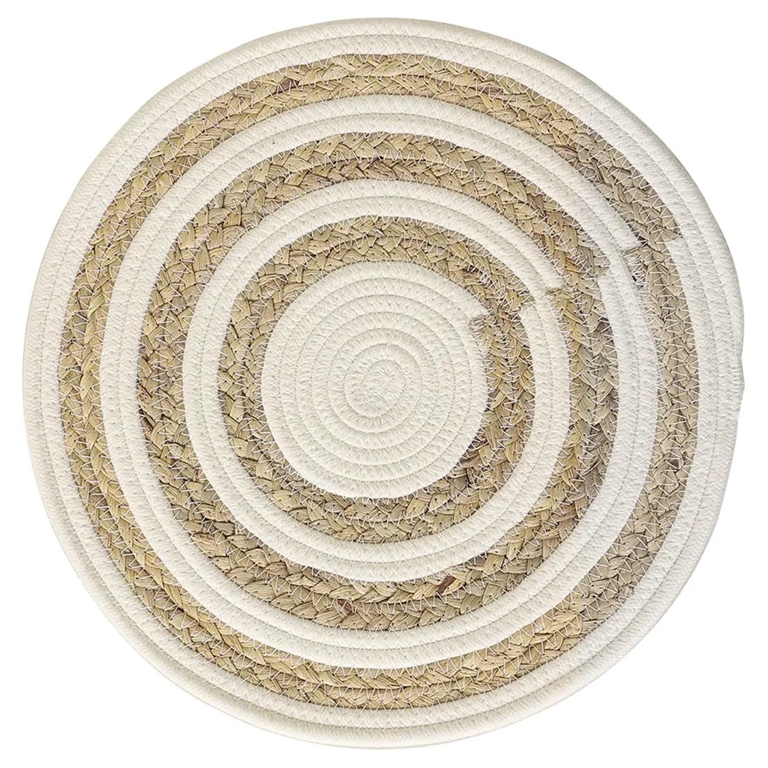 Fennco Styles Handwoven Water Hyacinth Straw & Cotton Placemats 12" Round, Set of 4 - Natural Braided Heat Resistant Insulation Table Mats for Home, Kitchen Décor, Dining Table, Banquets, Holidays