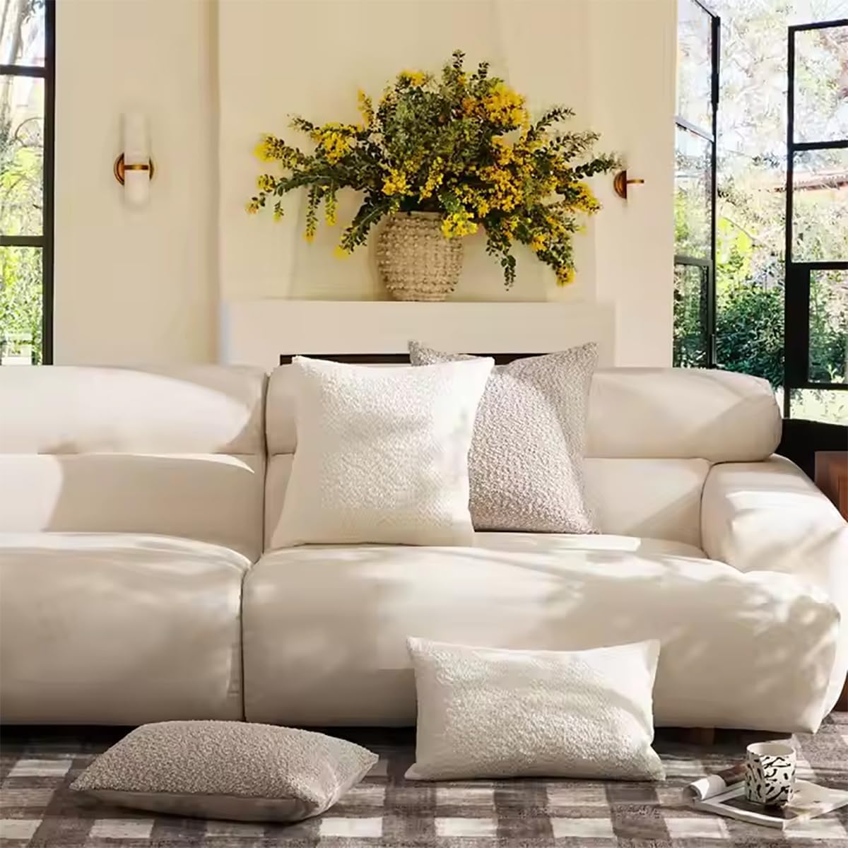 Fennco Styles Chenille Bouclé-Style Filled Throw Pillow 12" W X 20" L - Brown Soft Minimalist Decorative Cushion for Sofa, Bed, or Chair Décor