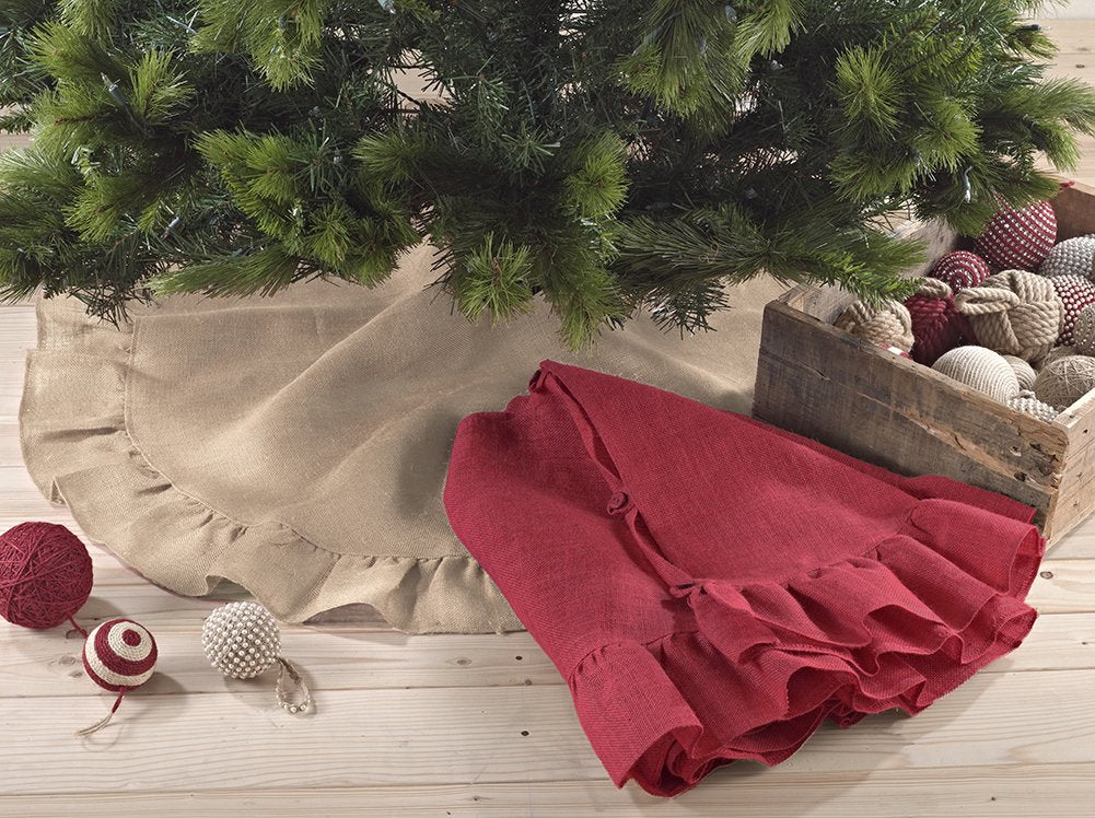 Fennco Styles Holiday Décor Ruffled Jute Christmas Tree Skirt - Natural Burlap Tree Skirt for Home, Office, Outdoor, Winter Holidays and Special Occasions