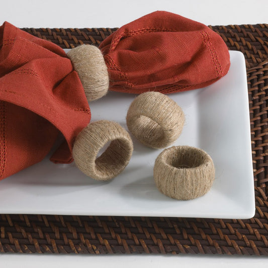 Fennco Styles Classic Jute Design Napkin Rings, Set of 4 - Natural Rustic Napkin Holders for Home, Dining Table, Banquet, Family Gathering, Holiday, Thanksgiving and Special Occasion