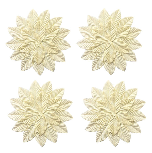 Fennco Styles Handmade Leaf Shaped Shimmer Placemats 14 Inches Round, Set of 4 – Champagne Flower Table Mats for Home, Dining Room Décor, Banquets, Indoor & Outdoor and Special Events