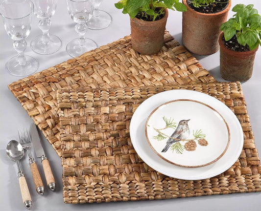 Fennco Styles Water Hyacinth Woven Design Placemats 13" W X 19" L, 2-Pack