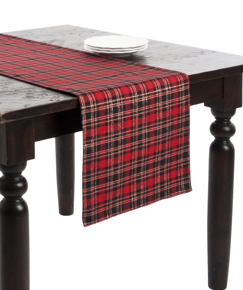 Fennco Styles Highland Holiday Red & Black Plaid Design Table Runner 16"x54"