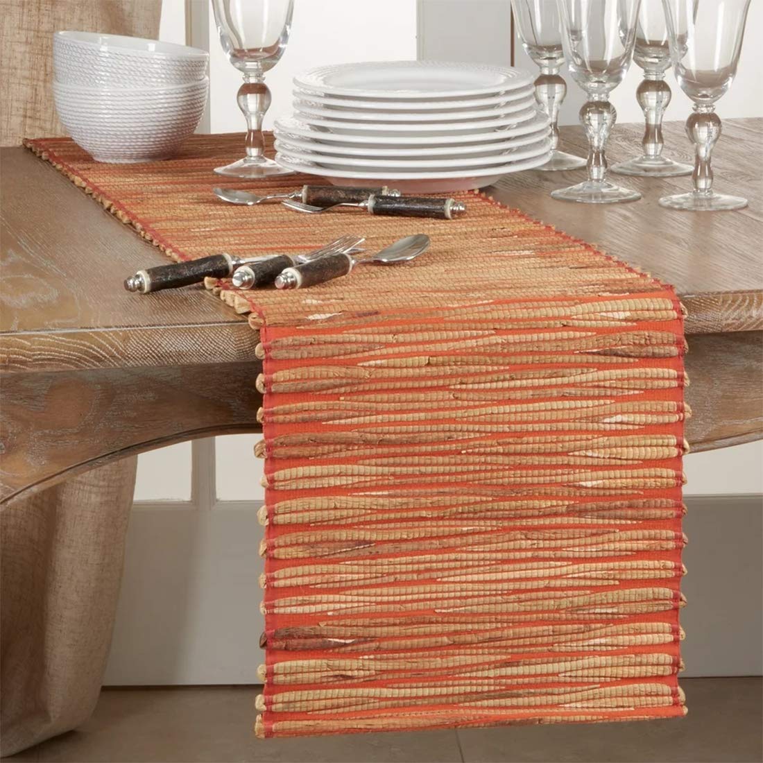 Fennco Styles Woven Chic Texture Water Hyacinth Table Runner Table Cover for Home Décor, Dining Table, Banquets, Holiday and Special Events