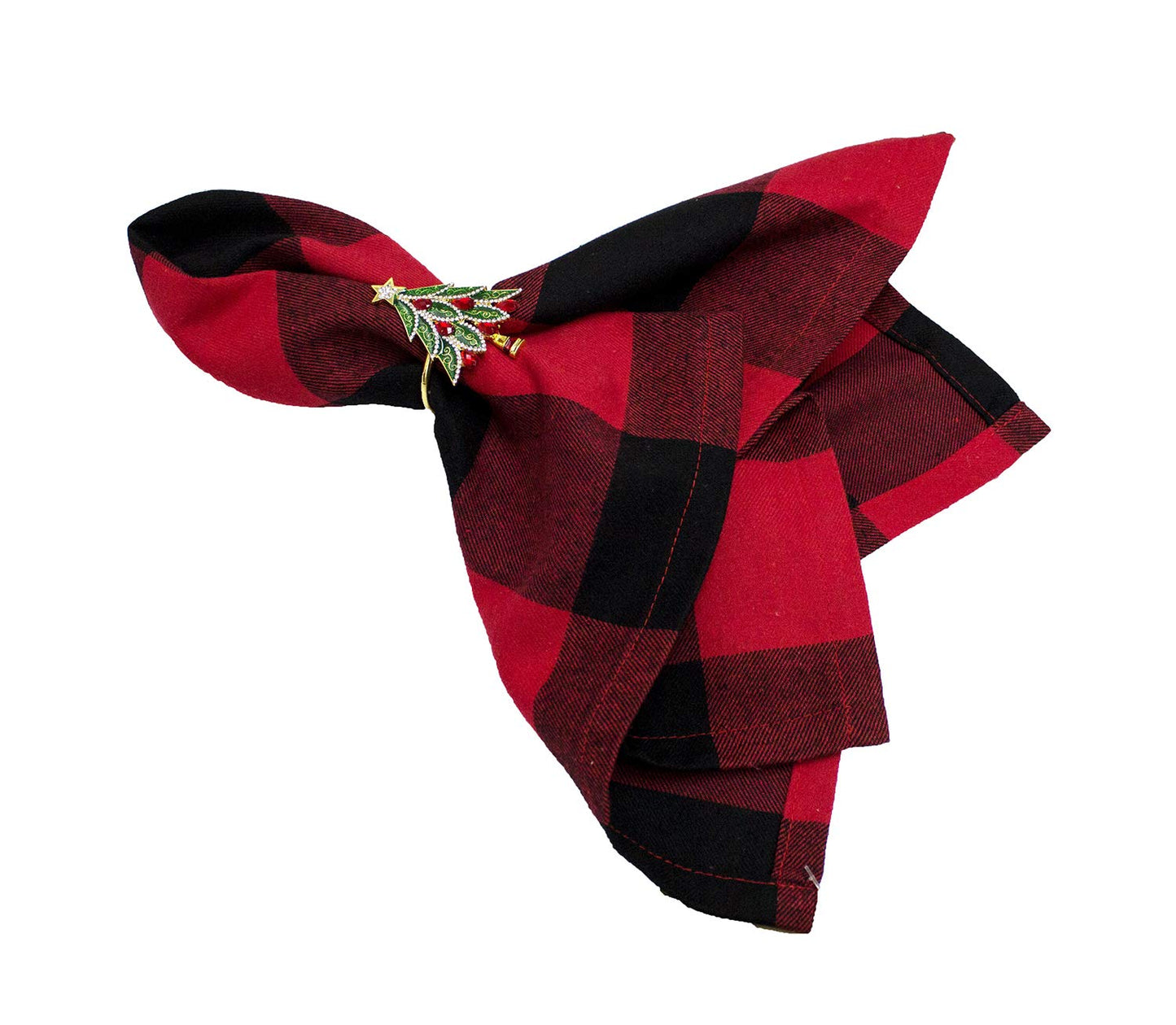 Fennco Styles Buffalo Plaid Red and Black Velvet Pom Pom Trim Design Cotton Table Runner