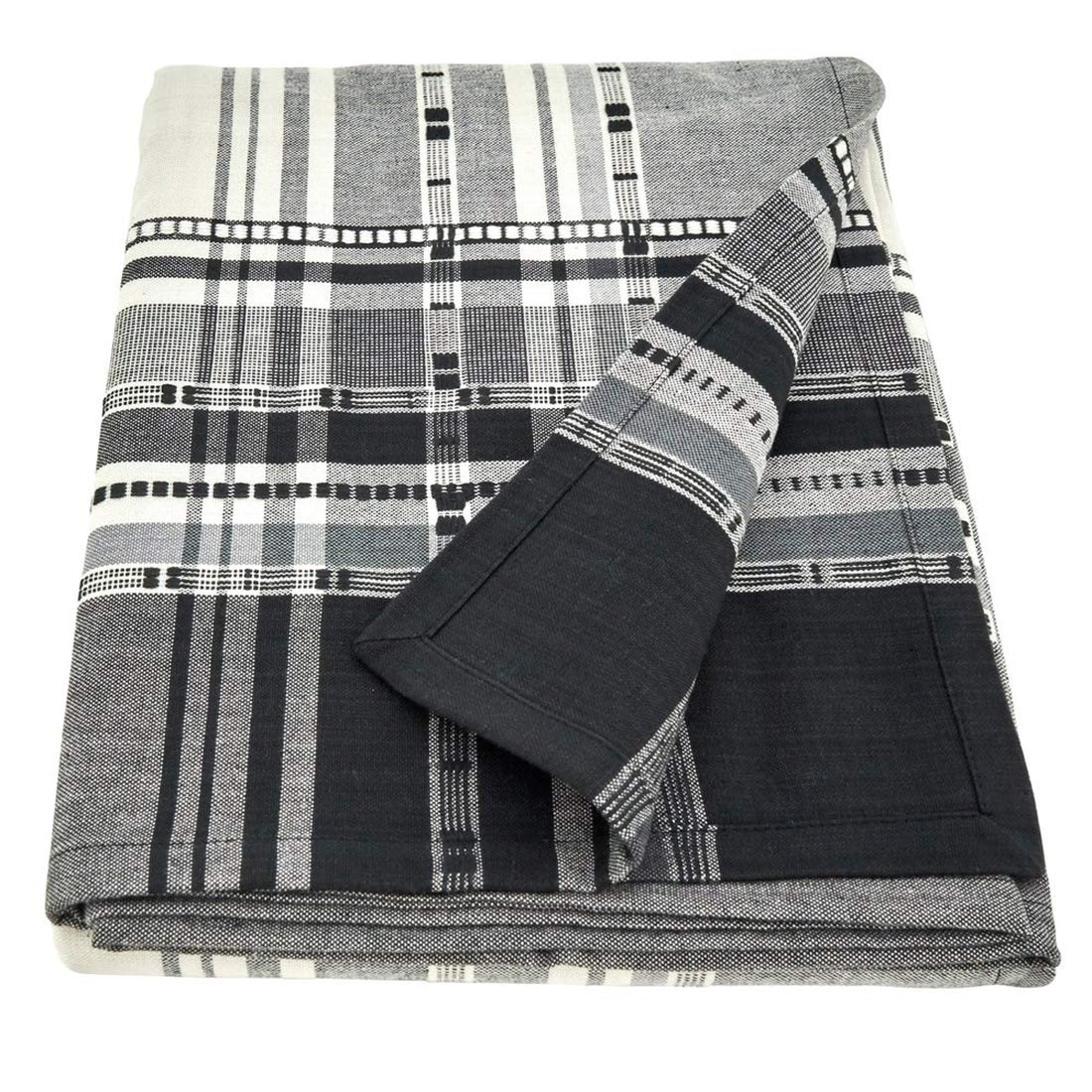 Fennco Styles Neutral Cotton Tablecloth with Plaid Border Design - Grey Border Table Cover for Home Décor, Dining Table, Banquets and Special Occasion