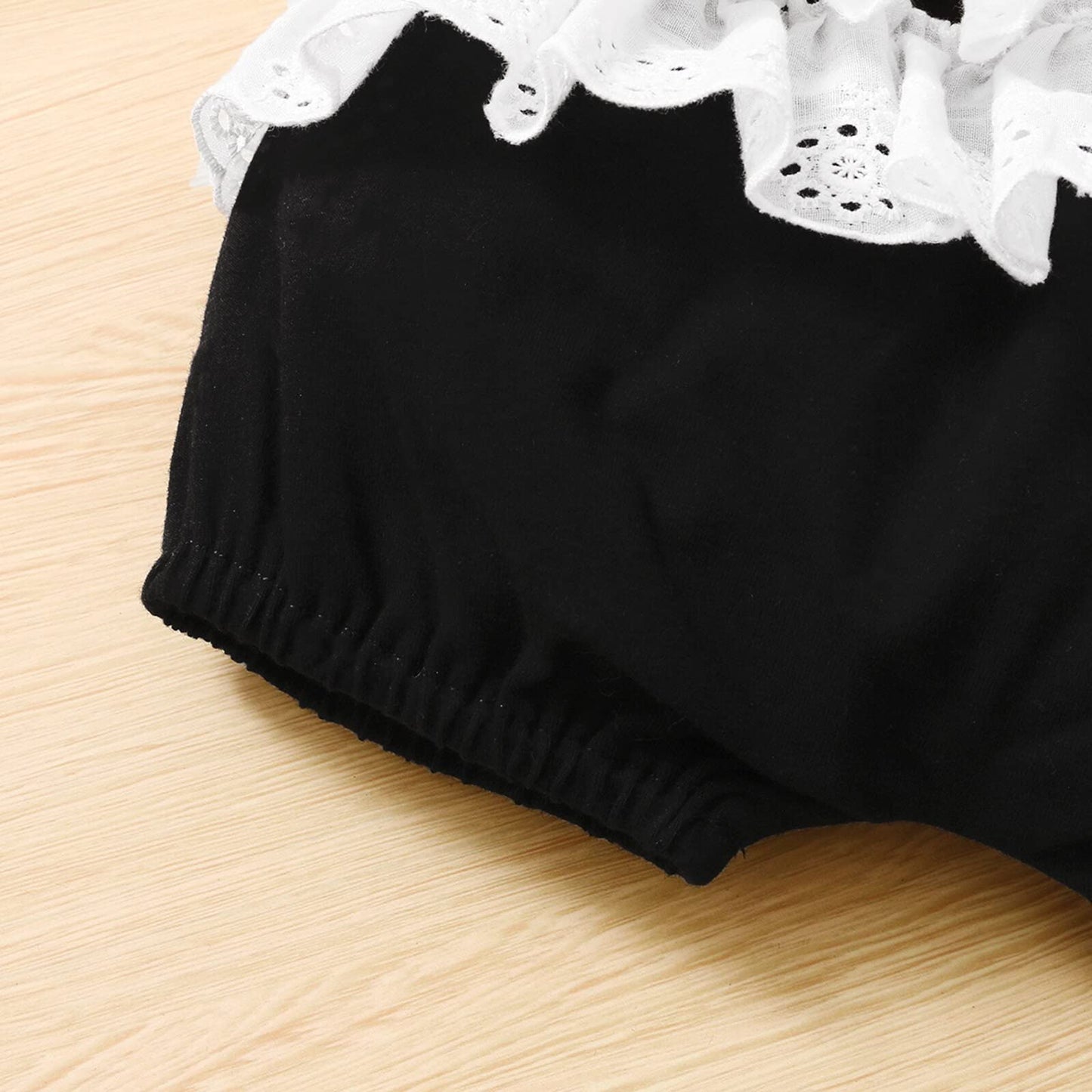 stylesilove Infant Baby Girls Black Asymmetric Ruffled Eyelet Crop Top and Shorts, Bow Headband 3pcs Cotton Summer Outfit