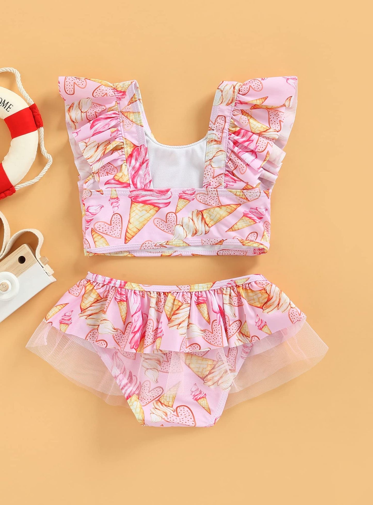 stylesilove Toddler Kid Girls Ice Cream Printed Ruffle 2pcs Bikini Set Flutter Tankini Swimsuit Bathing Suit Beach Swimwear