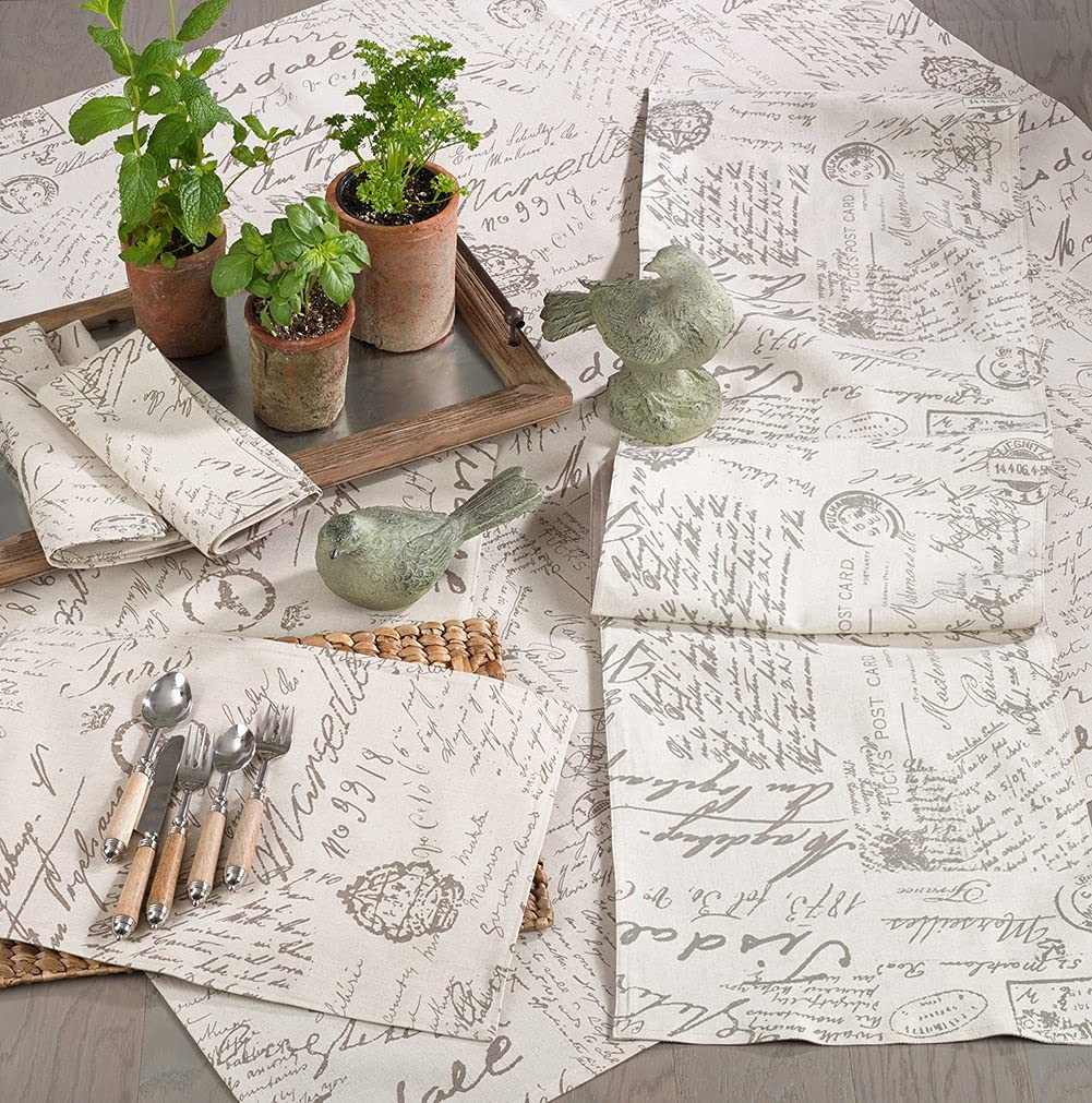 Fennco Styles Script Printed Contemporary Table Runner 16" W x 120" L - Natural Table Cover for Home, Dining Table, Banquet, Family Gathering and Special Occasion