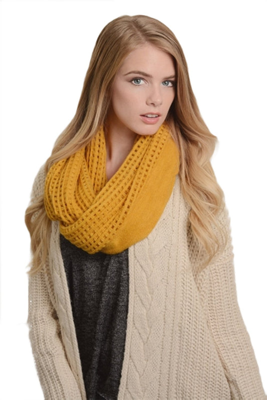 stylesilove Women Fashion Open Grid Infinity Loop Scarf (Mustard)
