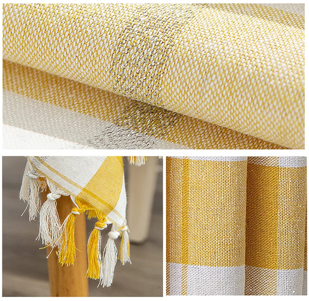 Fennco Styles Cotton Blend Woven Plaid Tassels Tablecloth 56" W x 40" L - Yellow & White Table Cover for Banquets, Holidays, Special Events, Home Décor and Everyday Use