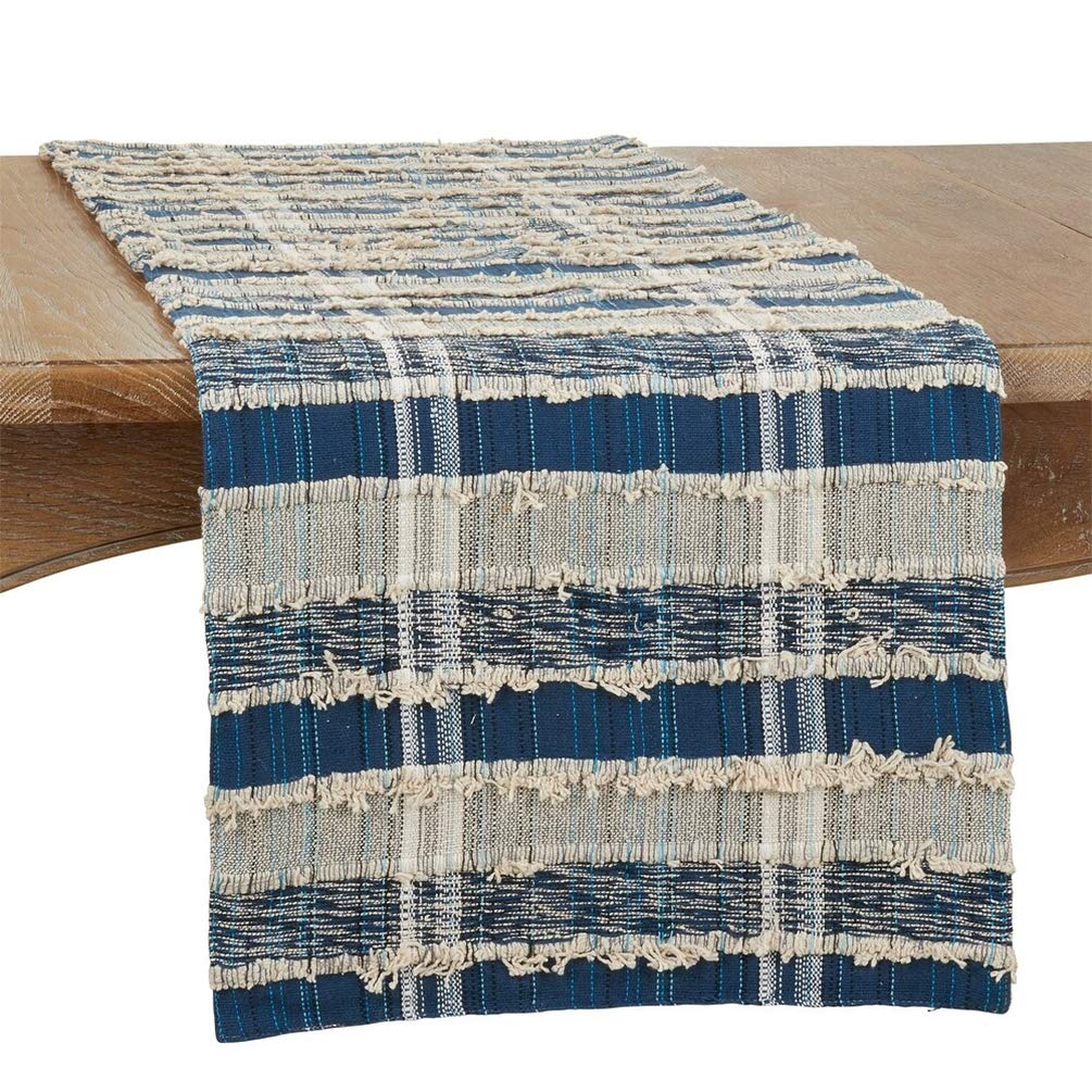Fennco Styles Bold Stripe Woven Cotton Table Runner 16" W x 72" L - Blue Rectangular Table Cover for Home Décor, Dining Table, Banquets, Family Gathering and Special Events