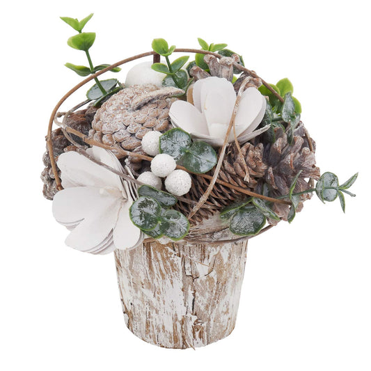 Fennco Styles 6" H Handmade Decorative Pinecone and White Berry Potted for Tabletop, Bookshelf, Garden, Christmas and Holiday Décor
