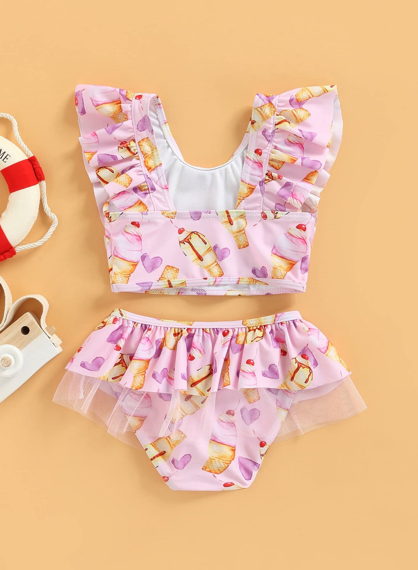 stylesilove Toddler Kid Girls Ice Cream Printed Ruffle 2pcs Bikini Set Flutter Tankini Swimsuit Bathing Suit Beach Swimwear