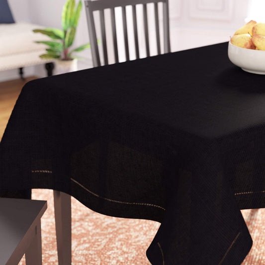 Fennco Styles Classic Design Hemstitched Tablecloth, 60 Inch Square. Black