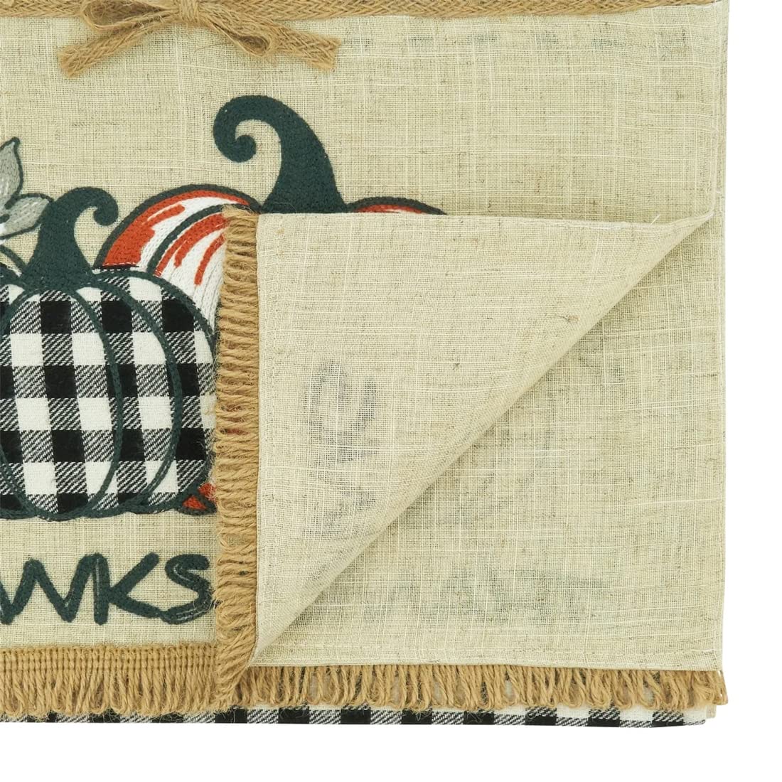 Fennco Styles Harvest Pumpkins Plaid Thanksgiving Table Runner 16" W x 70" L - Black & White Woven Table Cover for Banquets, Fall Festivals, Holidays, Special Events, Kitchen and Home Décor