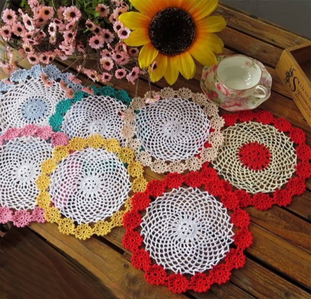 Fennco Styles Handmade Two-Tone Floral Crochet Tray Doily, 9" Round - Cloth Placemat for Everyday Use, Holidays, Home Décor, Cocktail Party, Tea Party, Special Occasion