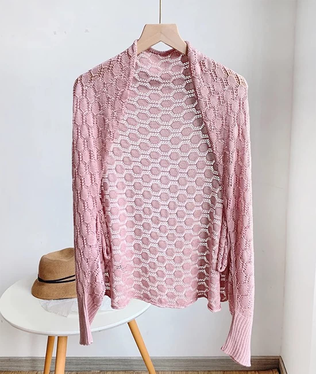 stylesilove Women Lightweight Crochet Hollow Bolero Shrug Long Sleeve Cardigan Soft Sweater Open Front Cape Shawl
