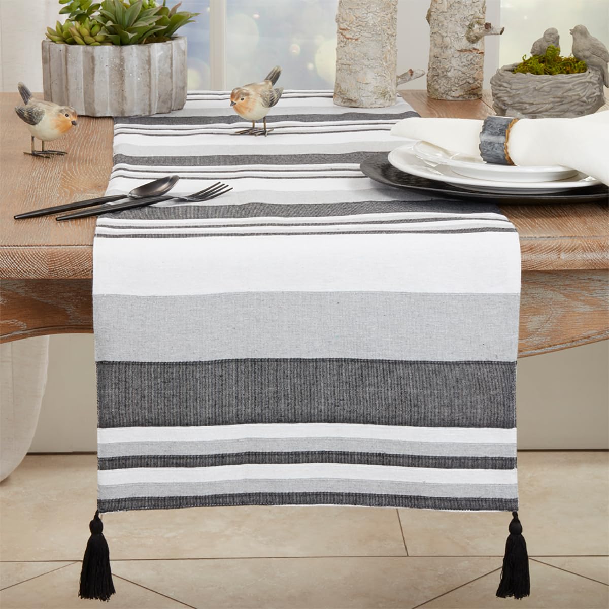 Fennco Styles Pleated Design Table Runner with Fringe 16" W x 72" L - Cotton Blend Woven Table Cover for Home, Dining Room, Banquets, Family Gatherings, and Special Occasion