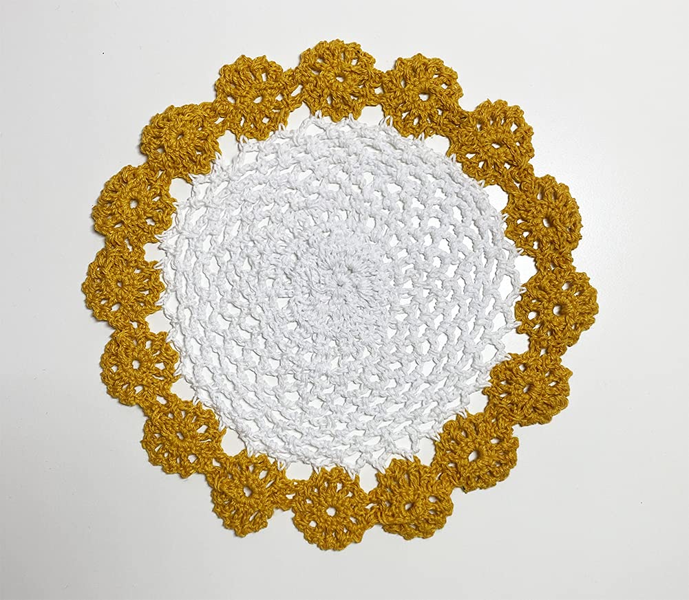 Fennco Styles Handmade Two-Tone Floral Crochet Tray Doily, 9" Round - Cloth Placemat for Everyday Use, Holidays, Home Décor, Cocktail Party, Tea Party, Special Occasion