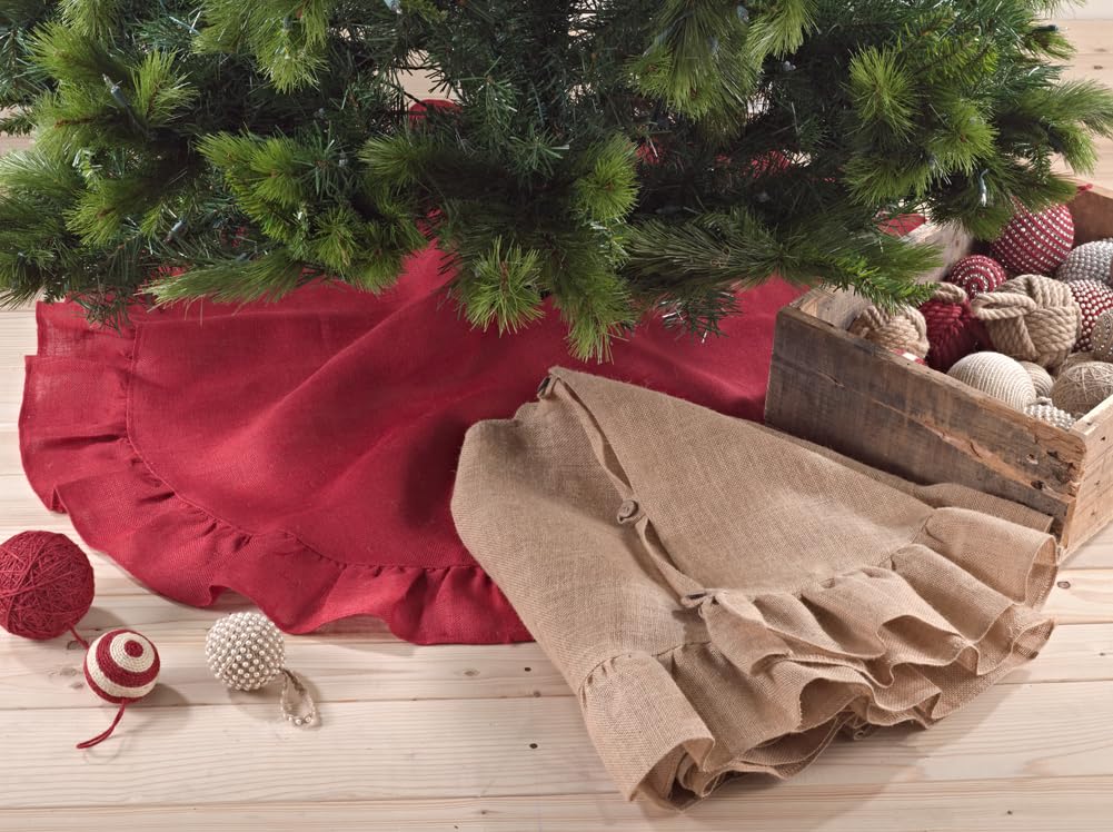 Fennco Styles Holiday Décor Ruffled Jute Christmas Tree Skirt - Natural Burlap Tree Skirt for Home, Office, Outdoor, Winter Holidays and Special Occasions