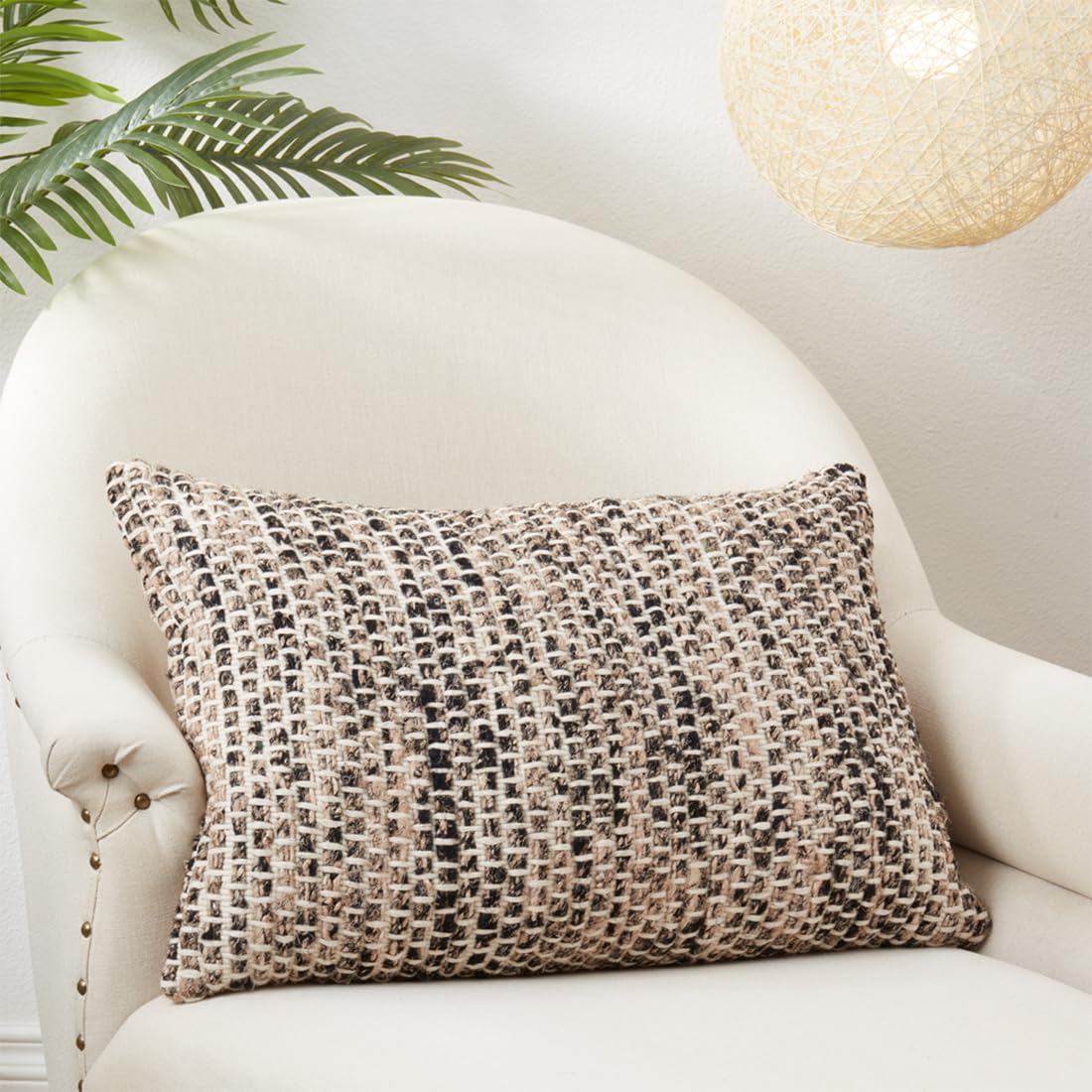 Fennco Styles Striped Design 100% Cotton Decorative Throw Pillow Cover 16" W x 24" L - Natural Woven Textured Cushion Case for Home, Couch, Bedroom, Living Room and Office Décor